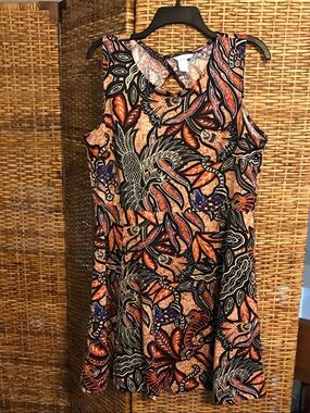 H&M Sleeveless Floral & Leaf TibaPrint Fit-and-Flare Dress - Orange, Black, Blue